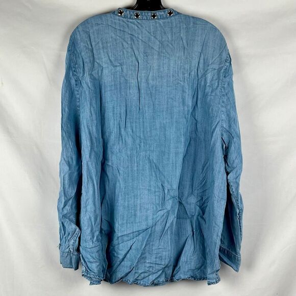Chico's Blue Denim-Style Long Sleeve Tunic Grommet Collar 4 20/22 - Picture 2 of 12
